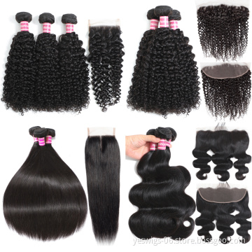 Yeswigs Cheap Raw Indian 100% Human Hair Kinky Curly Bundles With Closure Virgin Mink Brazilian Cuticle Aligned Hair Extensions